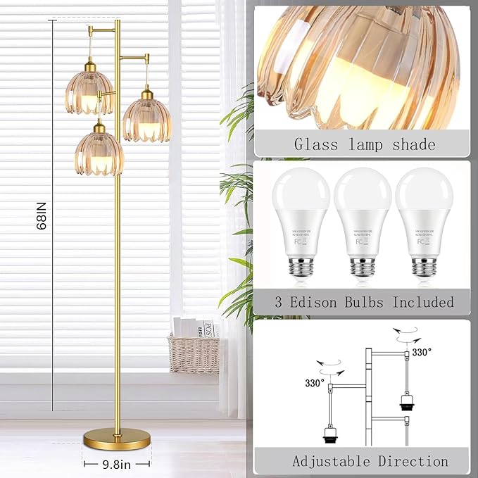 Floor Lamp for Living Room Bedroom Rattan Boho Standing Lamp with Remote Dimmable Black Wicker Arc Bamboo Lamp Shade Floor Light Adjustable Tall Lamp Farmhouse Industrial Floor Lamps Bohemian