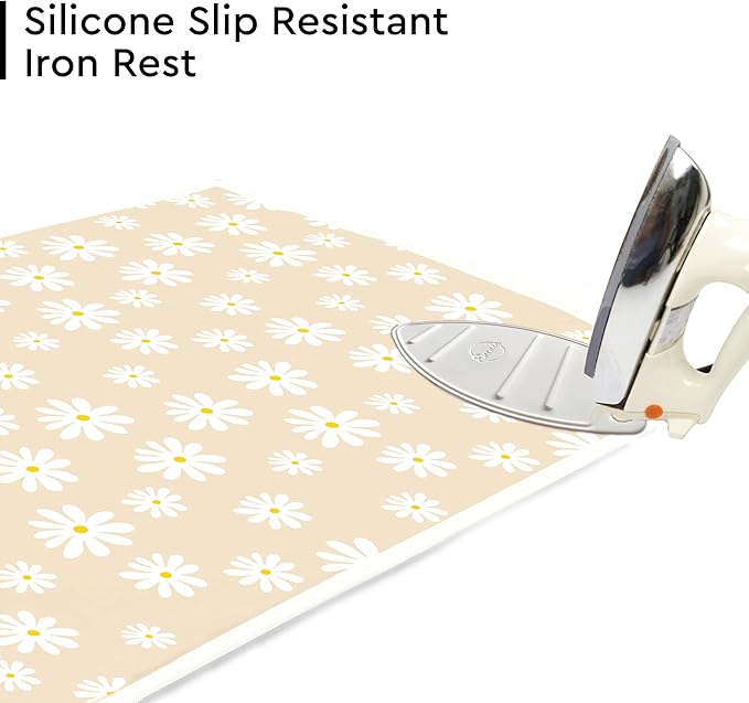 Encasa XO Ironing Mat/Pad (Large 48"x28") with 3mm Padding & Silicone Iron Rest for Steam Pressing on Tabletop or Bed - Heat Resistant, Portable, Quilting & Travel Blanket - Daisy Beige