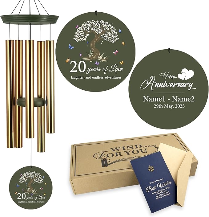ASTARIN 20th Wind Chimes for Couple, Personalized Wind Chimes for Anniversary, Couple Gifts for Keepsake, Deep Tone Windchime Romantic Gift for Women Men