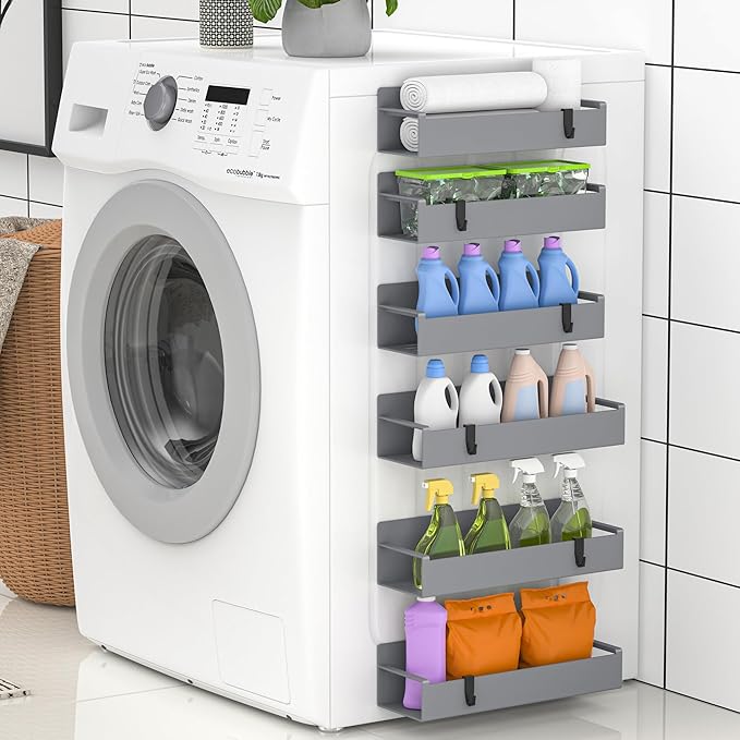 6 Pack Magnetic Spice Rack Organizer for Refrigerator and Oven, Dark Grey Fridge Organizers and Storage for Kitchen