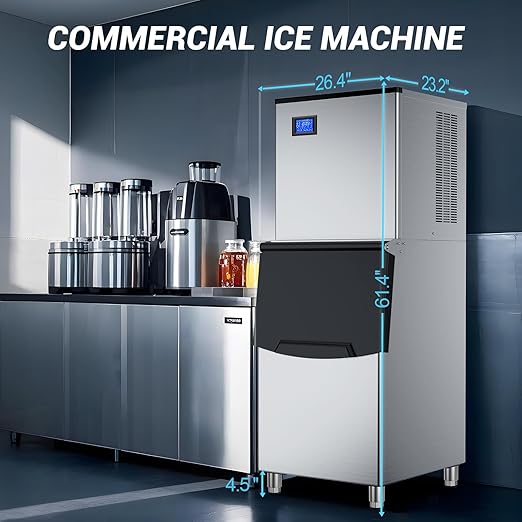 Commercial Ice Maker 600 Lbs/24H Ice Machine Large Capacity Stainless Steel, 182 Ice Trays Industrial Ice Machine, 350 Lbs Storage Commercial Ice Maker Machine Freestanding, Cube Ice Maker Commercial