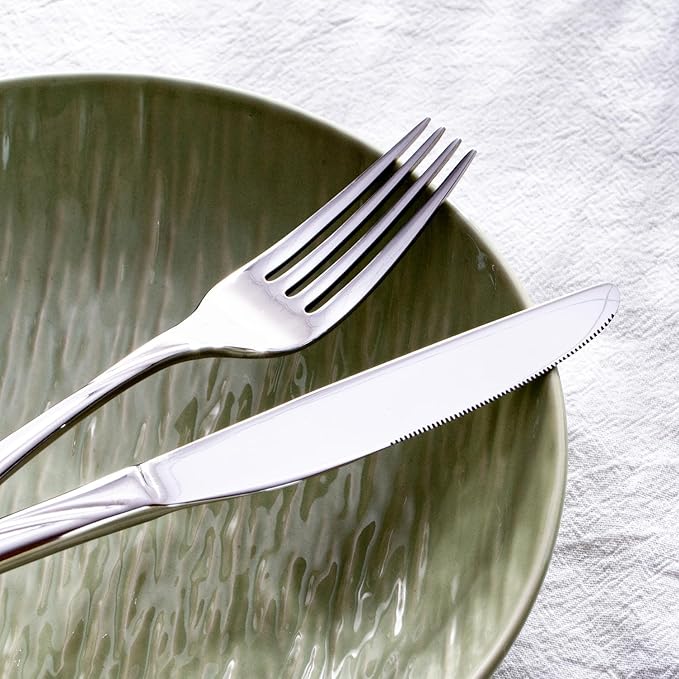 HIKAA Wave Design Silverware Set Service for 8, 40-Piece Artistic Stainless Steel Flatware Set with Fibonacci Pattern, Heavy Duty Mirror Polished Cutlery Set