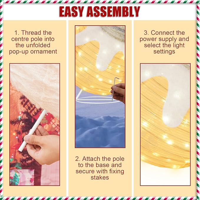 BRIGHTDECK Outdoor Christmas Ornaments, Lighted Pop-Up Outdoor Holiday Ball Decoration with 80 LED Lights, 8 Light Modes, Lighted Collapsible Holiday Decorations for Yard, Home(Beige)