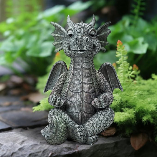 Garden Dragon Statue Decor - Meditation Dragon Sculpture Figurine Outdoor Decoration, Zen Yoga Garden Art Sculpture for Patio Lawn Yard Balcony Indoor Decor(Hands Flat)