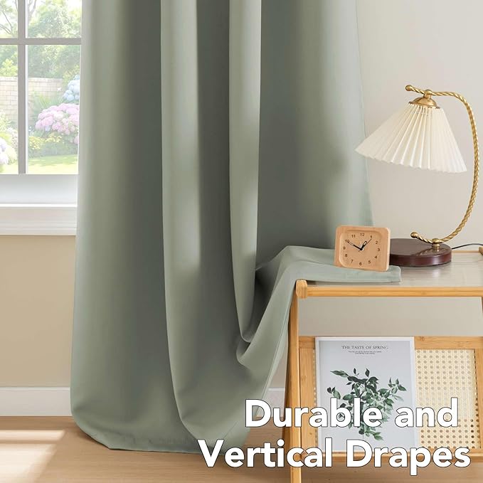 H.VERSAILTEX Room Darkening Curtains for Living Room Light Reducing Thermal Insulated Window Treatment Panels/Drapes Grommet Top 2 Panels Sea Grass - 52 x 96 Inches