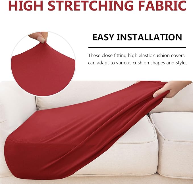 hyha Waterproof Couch Cushion Covers, Stretch Sofa Couch Seat Slipcover for Dog Washable, Non-Slip Waterproof Outdoor Cushion Covers for Patio Furniture Replacement (3 Pieces, Wine Red)