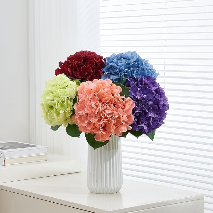 8Pcs Dusty Blue Fake Flowers Silk Hydrangea Artificial Flowers Bouquets Faux Hydrangea Stems for Home Table Centerpieces Wedding Party Decoration