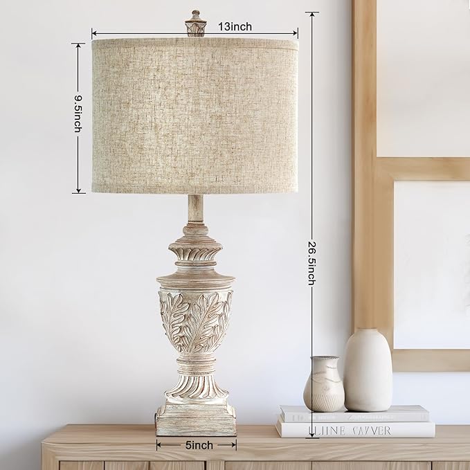 Farmhouse 3-Way Dimmable Touch Table Lamp Set of 2 for Bedroom Living Room with USB A+C Charging Ports 27" Tall Rustic Traditional Nightstand Bedside Lamps White End Table Lamp (2 Bulbs Included)