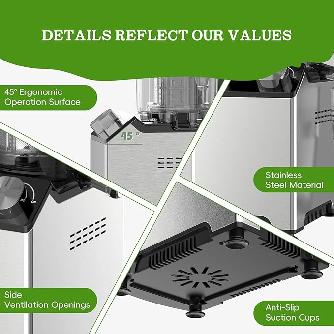 Cold Press Juicer, Juicer Machines with 4.35'' Wide Feed Chute, Stainless Steel Masticating Juicers Easy to Clean, Ergonomic Operational Panel Design, High Juice Yield, Gray Knob