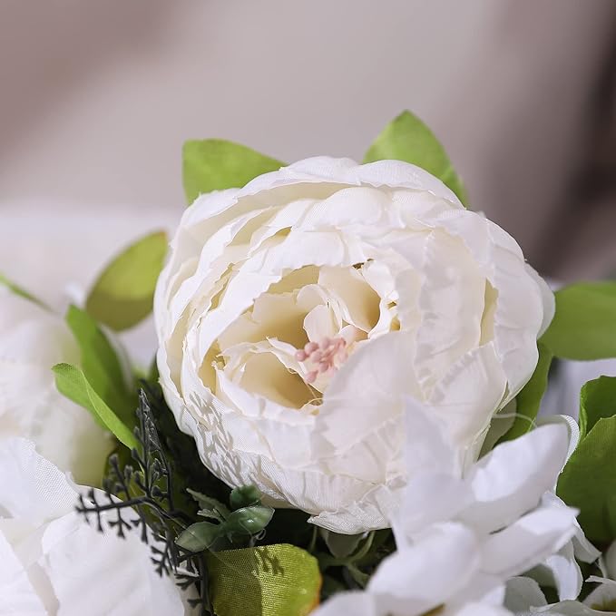Duovlo Artificial Peony Silk Flowers Fake Flowers Vintage Wedding Home Decoration,Pack of 1 (Spring Milk White)