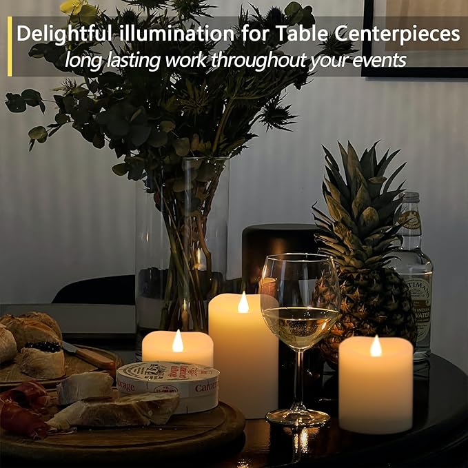Flameless Candles Battery Operated with Remote Timer, 3D Moving Flame Flickering, Last 600+ Hours Battery Candles, 3" x 5" Ivory Real Wax Electric LED Candle for Wedding Party, Set of 2