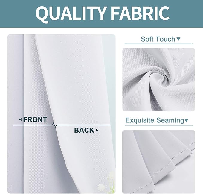 ChrisDowa Small Window Curtains for Kitchen and Bedroom - Grommet Short Thermal Insulated Room Darkening Curtains (2 Panels, Greyish White, 34 x 36 Inch)