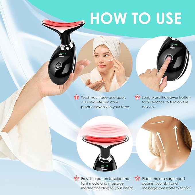 Facial Massager Red-Light-Therapy-for-Face and Neck, Face 𝖲 culpting Wand with 7 Color (Bright Black)