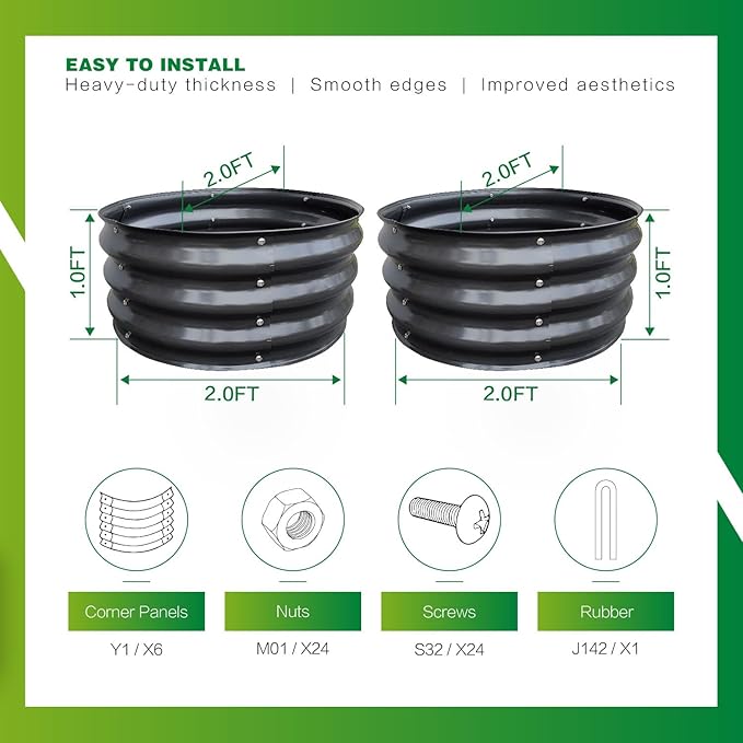 GARDMAX 2 Pack 2x2x1FT Galvanized Round Raised Garden Bed Kit, Metal Planter Boxes Outdoor with Easy Assembly, Large Garden Bed for Vegetables, Fruits, Flower, Herbs Dark Gray