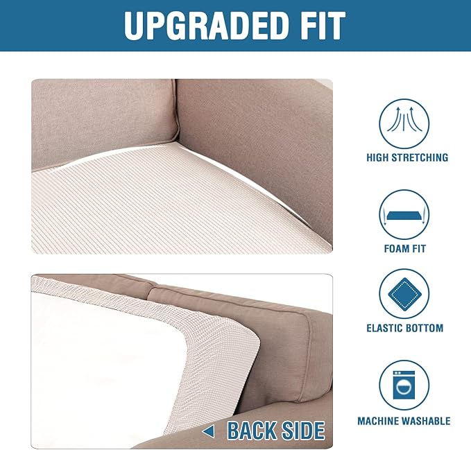 H.VERSAILTEX Super Stretch Individual Seat Cushion Covers Sofa Covers Couch Cushion Covers Slipcover Sets Thick Jacquard Textured Twill Fabric (1 Piece Sofa Cushion Cover, Ivory)