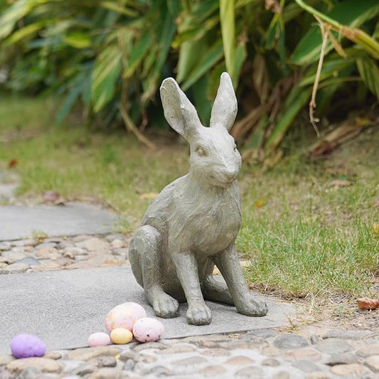 DiliComing Grey Resin Rabbit Garden Statue - Large Garden Statues for Home Yard Decor Garden Statues for Outside Balcony Bunny Decor for Garden Gifts 9 × 5 × 12 Inch