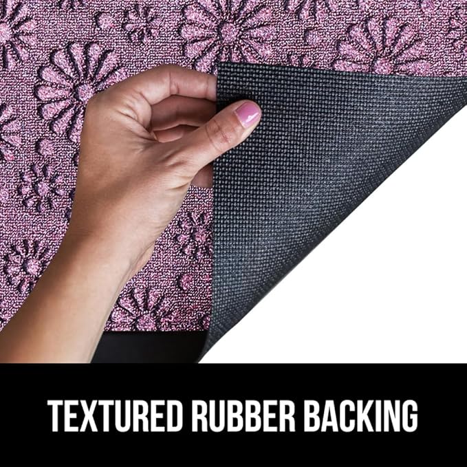 GORILLA GRIP 100% Waterproof All-Season WeatherMax Doormat, 23x35, Durable Natural Rubber, Stain and Fade Resistant, Low Profile, Indoor Outdoor Doormats, Easy Clean Entry Mat, Purple Confetti Daisy