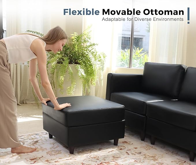 ABCASA Oversized 145.5" Faux Leather Modular Sectional Sofa, Modern Large 12 Seater U Shaped Couch with Storage Seat with Reversible Chaise Deep Seat for Living Room DIY Combination - Black