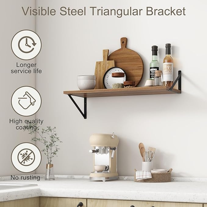 Fun Memories 27.5" W x12 D Floating Shelves, Large Wall Shelves 27.5 Inch Long, Set of 2, Farmhouse Wood Floating Shelf Wall Mounted, Deep Shelves for Bathroom, Living Room, Kitchen, Walnut Color