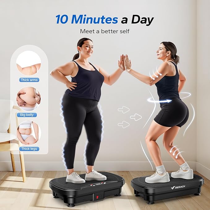 MERACH Vibration Plate Exercise Machine, Vibration Plate for Lymphatic Drainage Weight Loss, Vibrating Plate Exercise Machine with Bluetooth and LED Display, Workout Equipment for Women Men Home