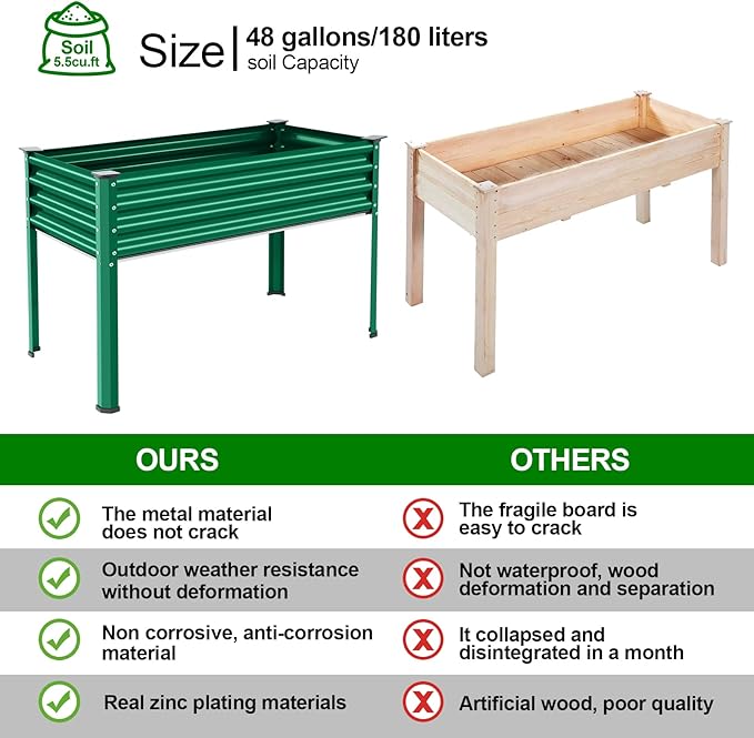 Land Guard Galvanized Oval Large Metal Raised Garden Bed with Legs for Vegetables (Green)