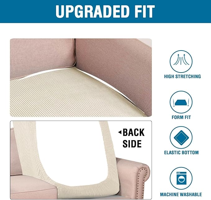 H.VERSAILTEX Super Stretch Individual Chaise Cover Sectional Couch Covers for L Shaped Sofa Both Left/Right Featuring Thick Jacquard Textured Twill Fabric (1 Piece Chaise Cover, Natural)