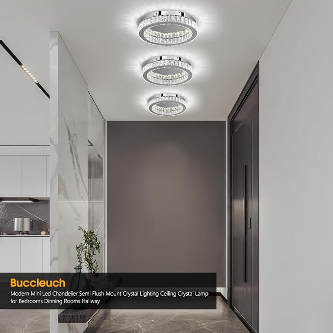 Buccleuch Modern Crystal Chandelier LED Flush Mount Pendant Lighting Mini Ceiling Light Fixture for Living Room Bedroom Hallway Staircase Bar Kitchen