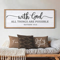 With God All Things are Possible Framed Wall Art, 40''×15'' Natural Religious Rustic Bible Verse for Christian God Jesus Christ Prayer, Holy Positive Horizontal Inspirational Catholic Scripture Decor