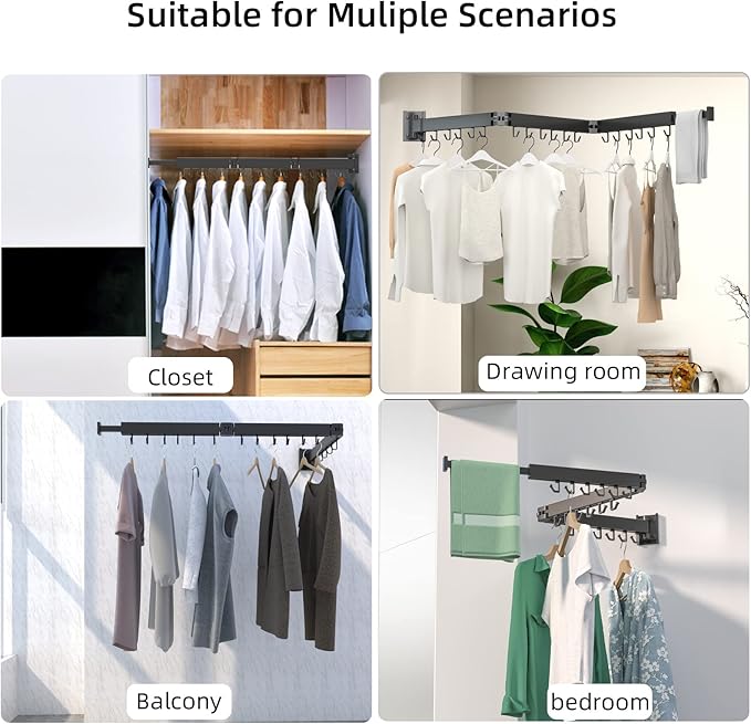 Foldable Clothes Drying Rack, 2 Fold Laundry Drying Rack Wall Mount, [No Drilling] Folding & Durable Space Saver for Laundry, Balcony, Bathroom, Patio, Dormitory, Apartment-White