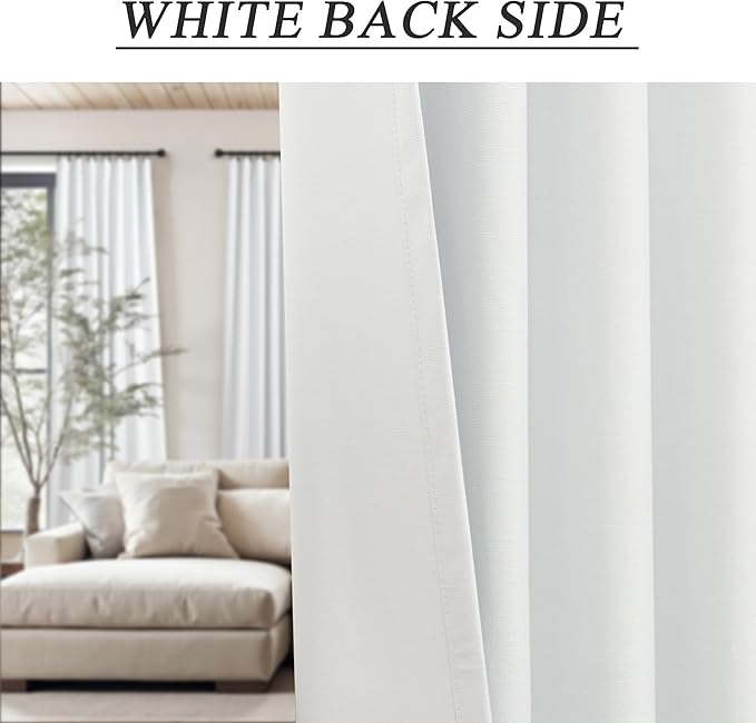 White Blackout Curtains 84 Inch Long 2 Panels Cotton Linen Thick Total Black Out Curtain for Bedroom Window 7ft Living Room Darkening Thermal Insulated Drapes Modern Farmhouse Shabby Chic 52x84 Length