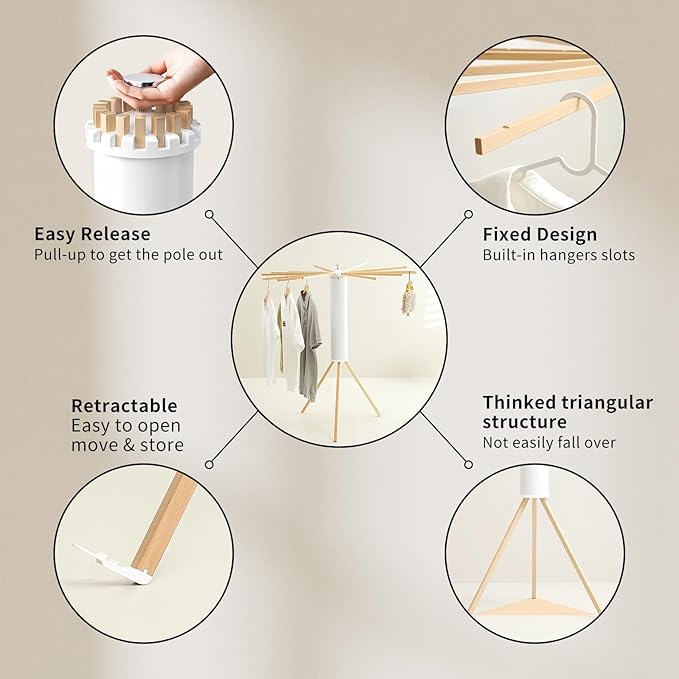 Clothes Drying Rack Tripod,Laundry Hanger Dryer Rack,Portable Drying Rack,Outdoor Clothes Rack-Drying Rack Clothing Laundry Bedroom Household Wooden-16rods