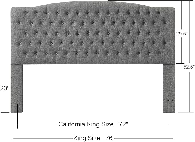 24KF Upholstered Tufted Button Linen Fabric Headboard,Comfortable Fashional Headboard King/CA King Size,Granite