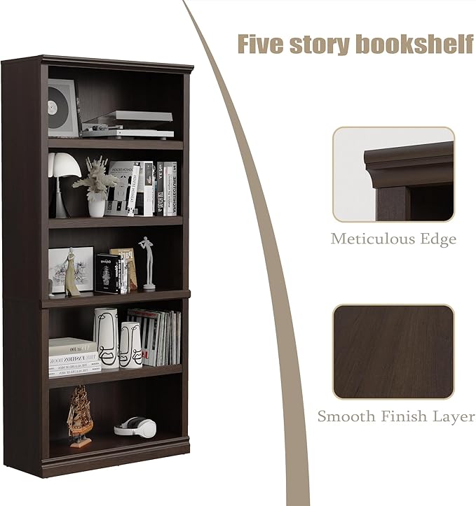 Bookshelf, Open Storage 70 Inch Tall 5 Shelf Bookcase, Floor Standing Bookshelves and Bookcases, Book case for Farmhouse Library Office Bedroom Kids, Dark Cherry - 5 Tier
