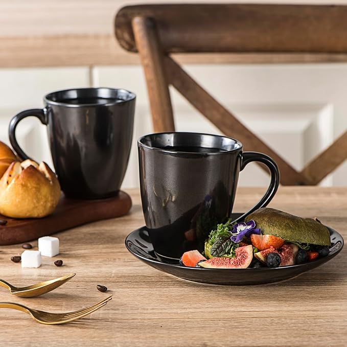 vicrays Coffee Mug Set, 12 Ounce, Ceramic Mug for Men, Women, Unique Glazed Mugs with Handle for Coffee, Tea, Milk, Cocoa, Cereal - Set of 6 Black