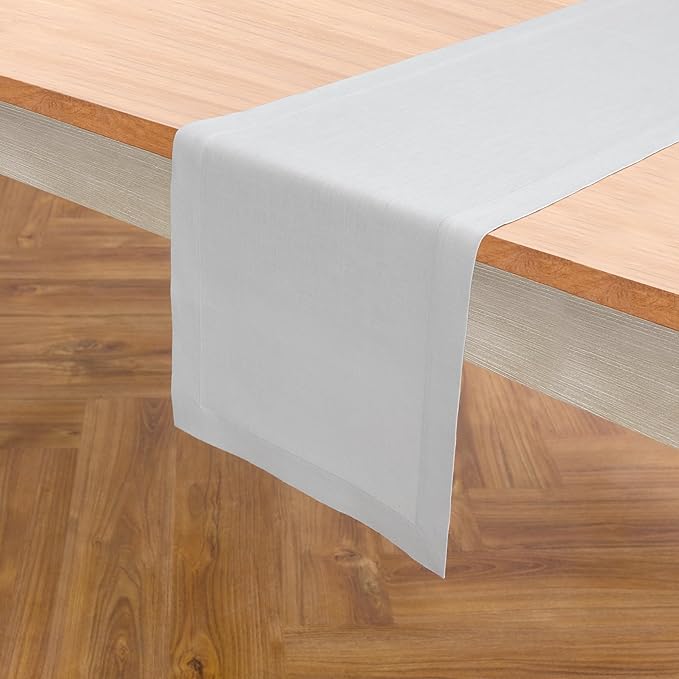 Solino Home Linen Table Runner 120 Inches Long - 100% Pure Linen Silver Cloud Dining Table Runner 14 x 120 Inch for Fall, Autumn, Thanksgiving - Fete
