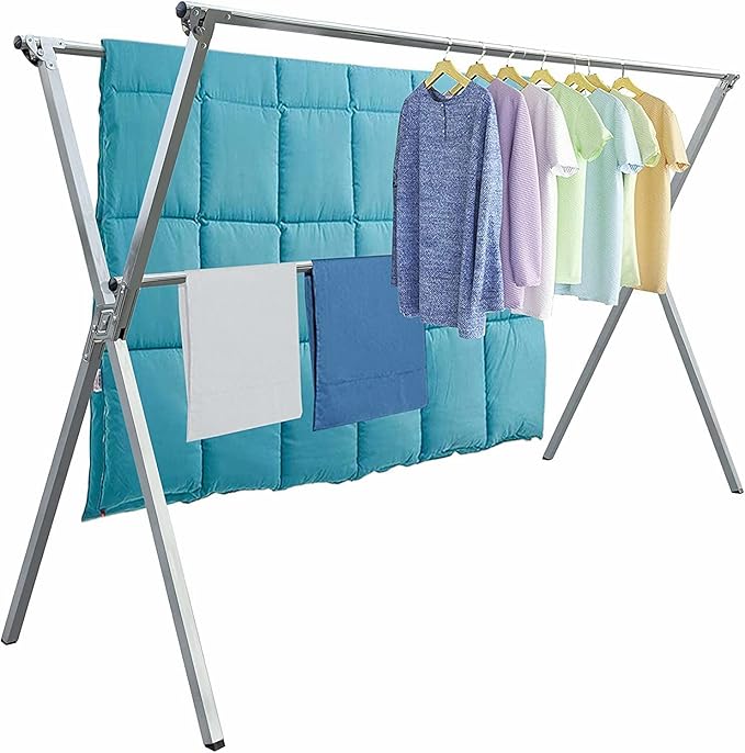 Clothes Drying Racks Outdoor, 95 Inches Updated Version,Stainless Steel Laundry Drying Rack for Indoor Outdoor and The Balcony,Length Adjustable Saves Space,with Windproof Hooks(003)