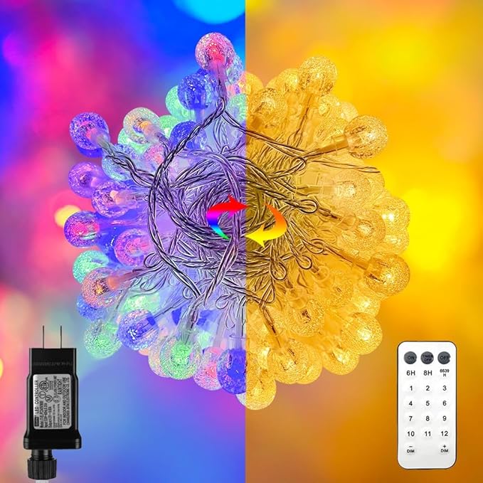 Multicolor Crystal Globe String Lights Plug in 116 Ft. 200 LED 8 Modes with Remote,Waterproof Fairy String Lights for Indoor Outdoor Bedroom Party Wedding Garden Christmas Tree Decor