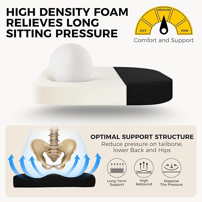 downluxe Indoor Chair Cushions for Dining Chairs, Soft and Comfortable Textured Foam Kitchen Chair Pads with Ties and Non-Slip Backing, 16" x 16" x 2", Black, 4 Pack