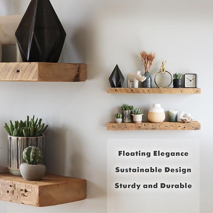 Urban Legacy Reclaimed Barnwood Planks | Floating Shelves for Wall w/Flush Mount Shelf Bracket Set Included | Set of 2 (Natural, 40"x 4.5"x 2")