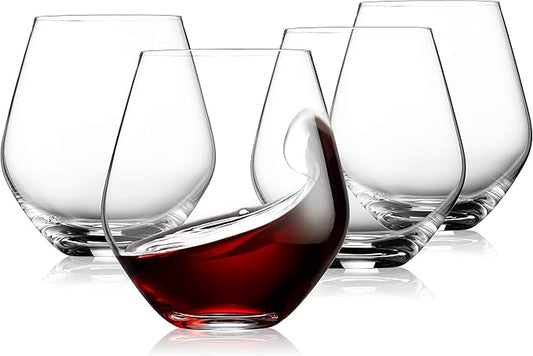 Godinger Wine Glasses, Stemless Wine Glasses, Red Wine Glasses, Wine Drinking Glasses, Stemless Wine Glass - 17oz, Set of 4 - Made in Europe