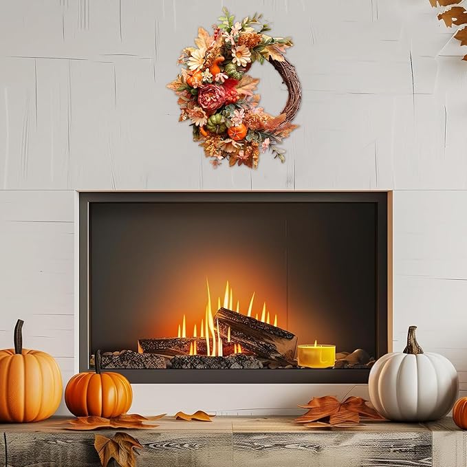 20Inch Fall Wreaths for Front Door,Fall Decorations for Home,Autumn Wreaths with Pumpkin Peony Sunflowers Berry Wreaths,Fall Door Wreath for Thanksgiving Halloween Farmhouse Home Outdoor Indoor Decor