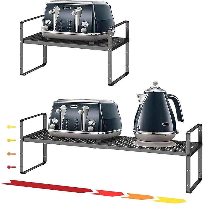 Hole Pattern Expandable Shelf Organizer,1Pack 8.1" Wide Easy to Assemble Cabinet Organizer Shelf, 16.5~27.1" Adjustable Height&Stackable Spice Organization for Cupboard, Black