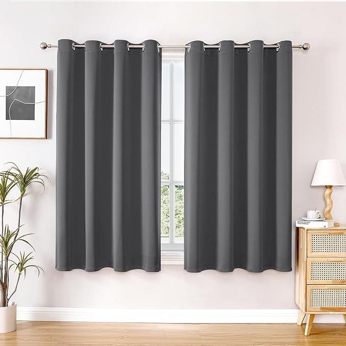 ChrisDowa Blackout Curtains 45 inches Long for Bedroom - 2 Panels Set Grommet Thermal Insulated Room Darkening Curtains for Living Room (Grey, 52 x 45 Inch)