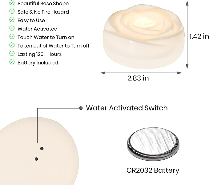Aignis 6pcs Flameless LED Floating Candles, White Rose Plastic Tealights Battery Operated, 120+ Hours Glow Time, Cozy Light for Romantic Pool/Bathtub/Hot Bath/Wedding Centerpiece Decor(D2.83*H1.42)