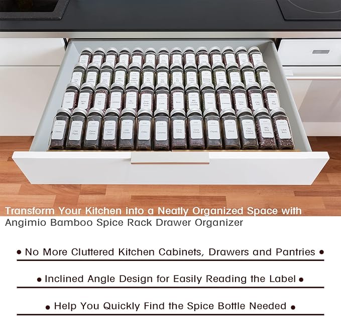 Bamboo Spice Rack Drawer Organizer - 8-Piece Set - 13" Wide Per Piece - Combine Into 26" Wide Rack