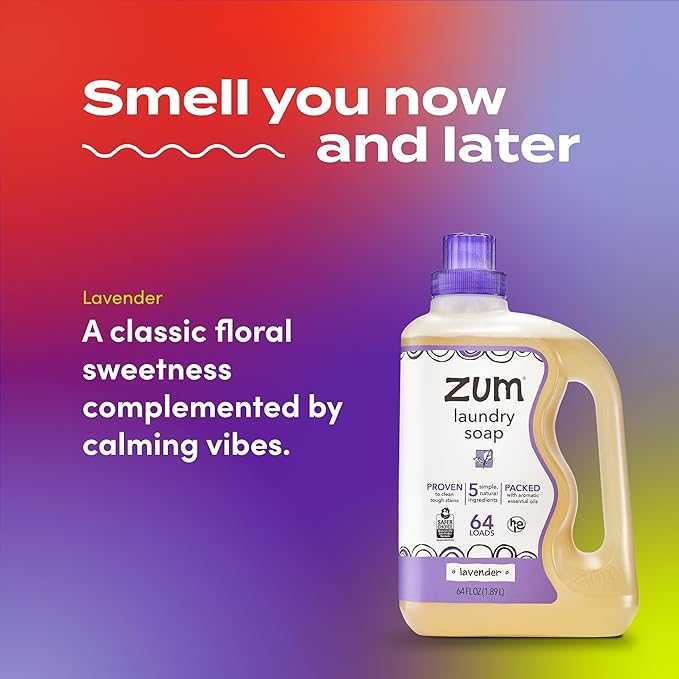 Indigo Wild Zum Clean Laundry Soap - Plant-Based Liquid Laundry Soap - Contains Baking Soda, Essential Oils & Saponified Coconut Oil - Lavender Scent - 64 fl oz (2 Pack)