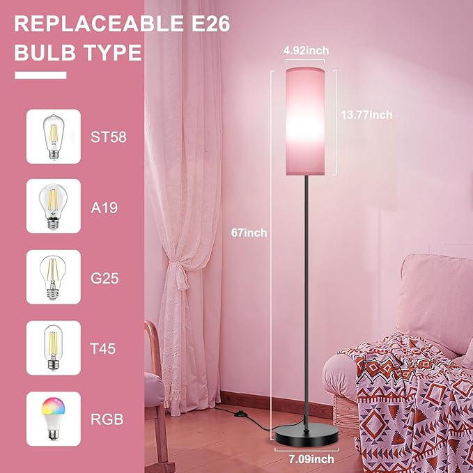 FRIDEKO HOME Pink Shade Floor Lamp with RGB Music Sync, 16 Million Colors & Stepless Dimming 2700K-6500K, 3CCT, 800LM LED Bulb with App & Remote, Modern Standing Light for Living Room, Bedroom, Office