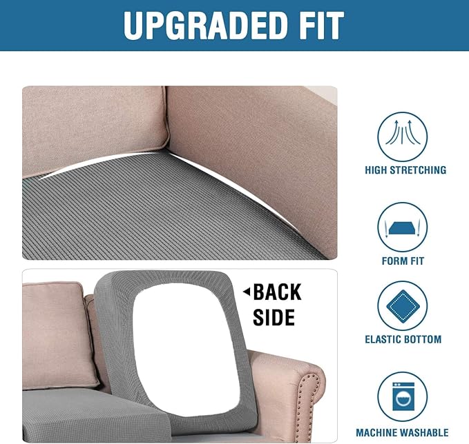 H.VERSAILTEX Super Stretch Individual Seat Sofa Covers Couch Slipcover Sets Thick Jacquard Textured Twill Fabric (2 Piece Medium Cushion Covers, Dove)