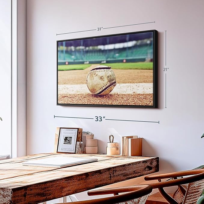 ElephantStock Baseball In Stadium Wall Art - Horizontal Framed Canvas - 1-Piece Living Room Wall Decor - Car Photography Canvas Print - Brown and Beige Decor for Wall - 31" X 21"