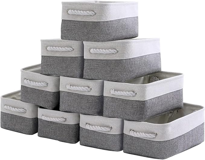 Storage Baskets 12x8x5 inch 10 Pack Fabric Baskets Foldable Storage Bins Decorative Baskets cloth storage baskets Storage Foldable Storage Bin with Rope